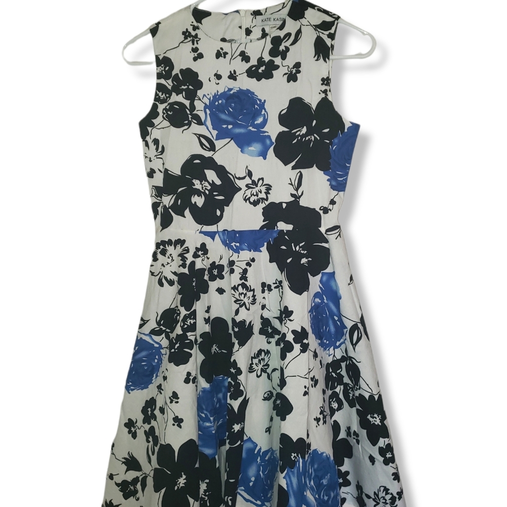 Kate Kasin Vintage Blue Rose Flower Floral Pinup Sleeveless Party Dress, 13-14y